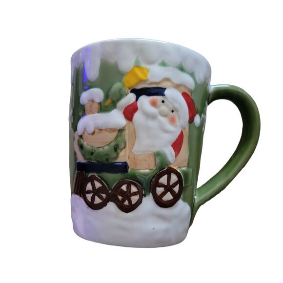 Christmas, Winter, Holiday Mugs Cups Set of 4 One Red One Blue One Tan One Green - Picture 5 of 12